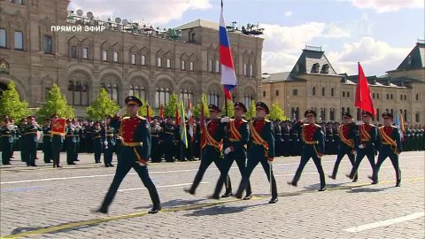 ВИДЕО: Москва. Красная площадь. Парад, посвящённый Дню Победы. Фрагмент эфира телеканала ПОБЕДА от 9 мая 2023 года